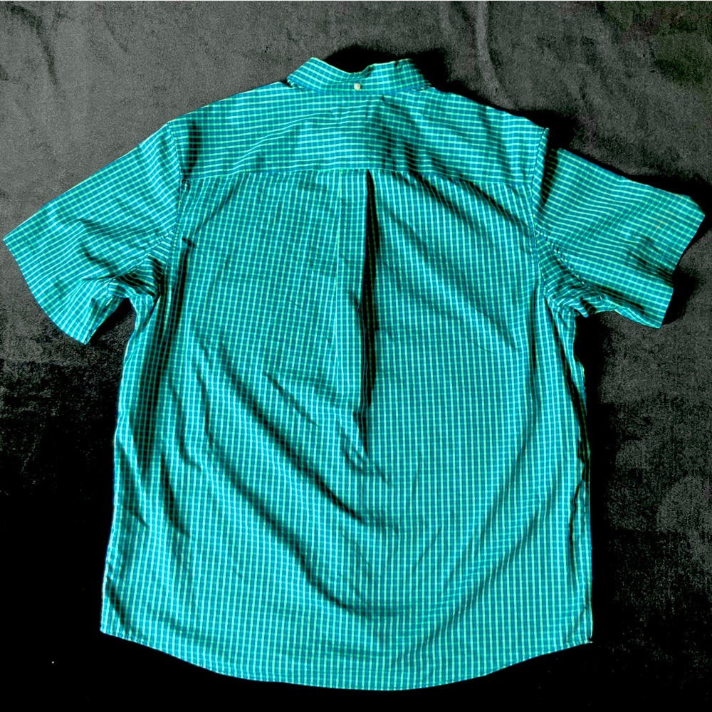 Duluth Men's Wrinkle Fighter Short Sleeve Magnetic Buttons Green Plaid Shirt L